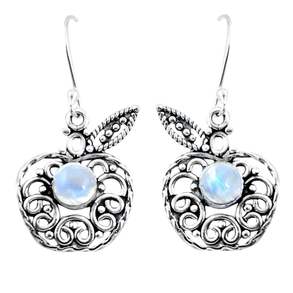 2.76cts natural rainbow moonstone 925 silver apple charm earrings m89579