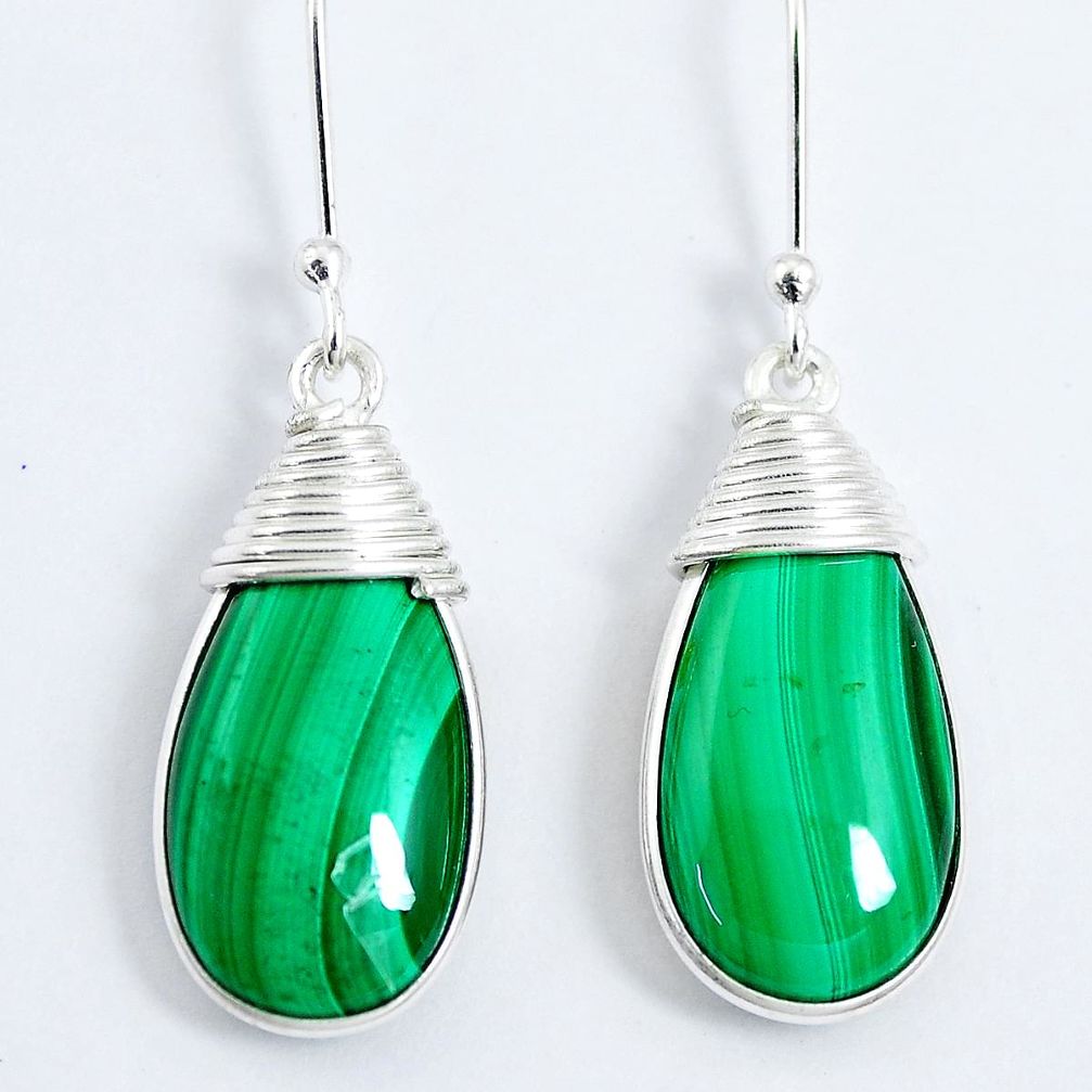 20.33cts natural green malachite (pilot's stone) 925 silver earrings m90565