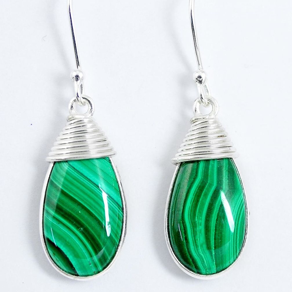 19.74cts natural green malachite (pilot's stone) 925 silver earrings m90567