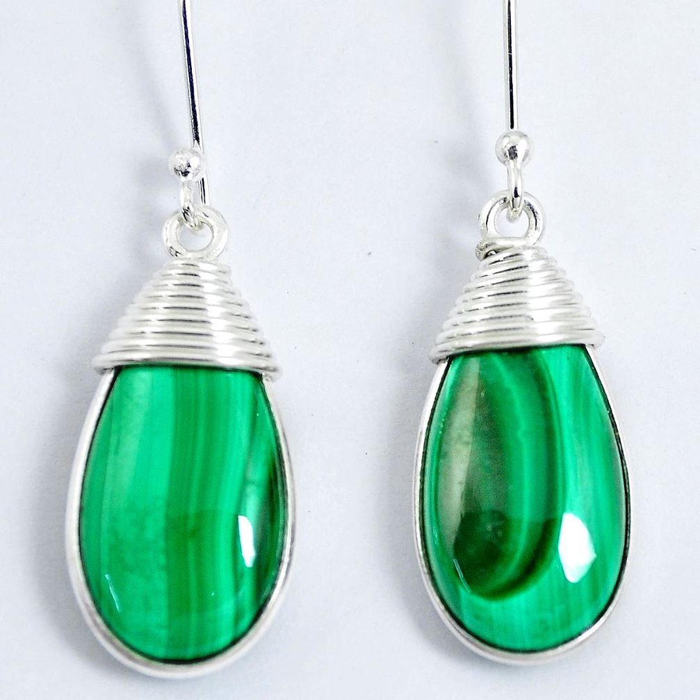 20.36cts natural green malachite (pilot's stone) 925 silver earrings m90576