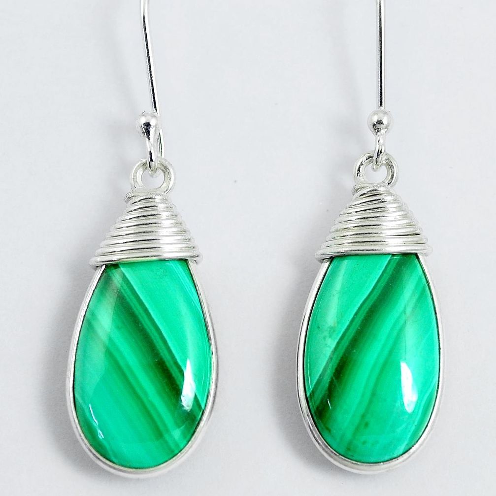 19.80cts natural green malachite (pilot's stone) 925 silver earrings m90580