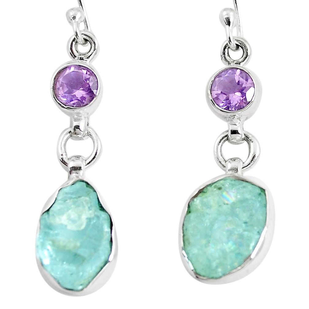 12.96cts natural aqua aquamarine rough 925 silver dangle earrings m91502