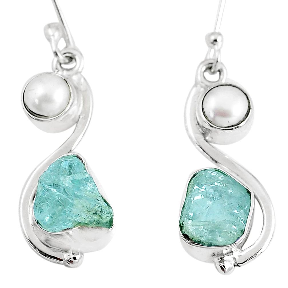 12.06cts natural aqua aquamarine rough pearl 925 silver dangle earrings m91514