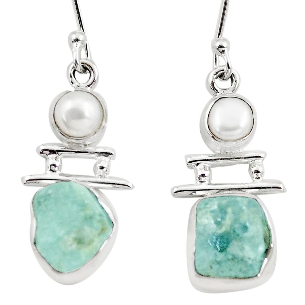 12.83cts natural aqua aquamarine rough pearl 925 silver dangle earrings m91527