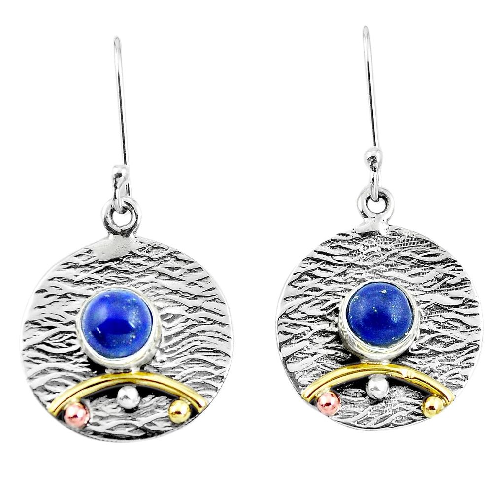 3.05cts natural blue lapis lazuli 925 silver two tone dangle earrings m91603