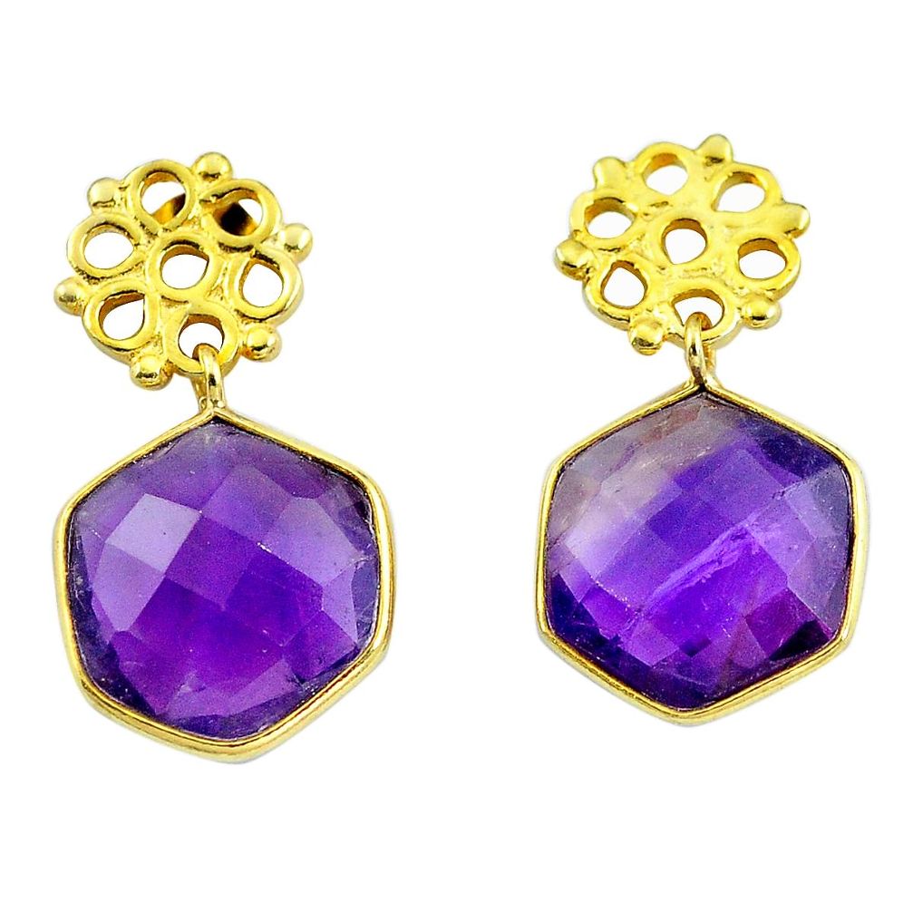 14.08cts natural purple amethyst 925 silver 14k gold dangle earrings m91641