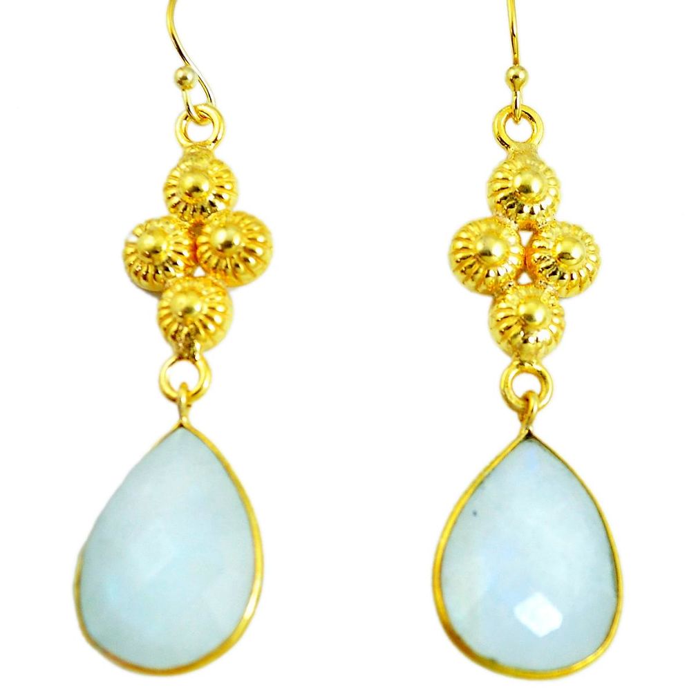 925 silver 22.09cts natural rainbow moonstone 14k gold dangle earrings m91649