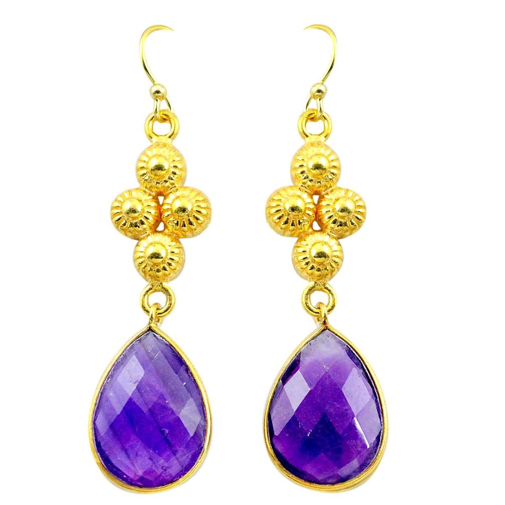 19.24cts natural purple amethyst 925 silver 14k gold dangle earrings m91652
