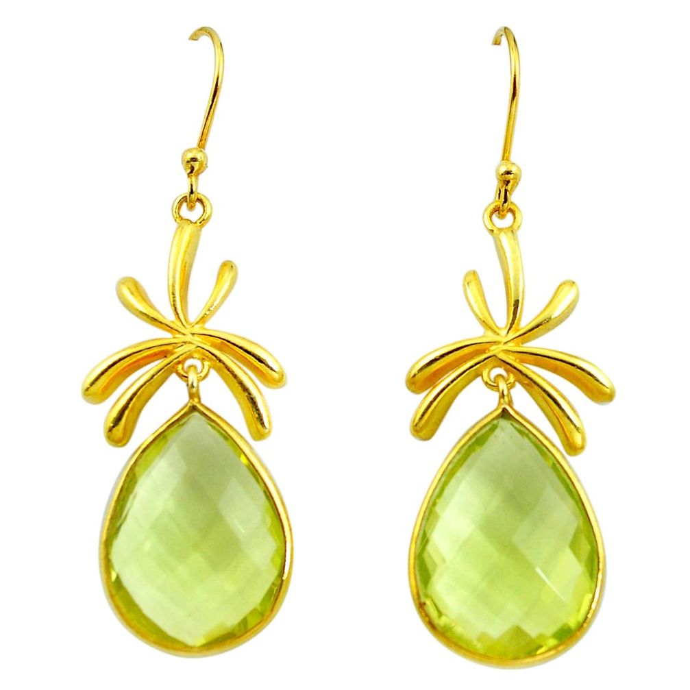 19.72cts natural lemon topaz 925 sterling silver 14k gold dangle earrings m91655