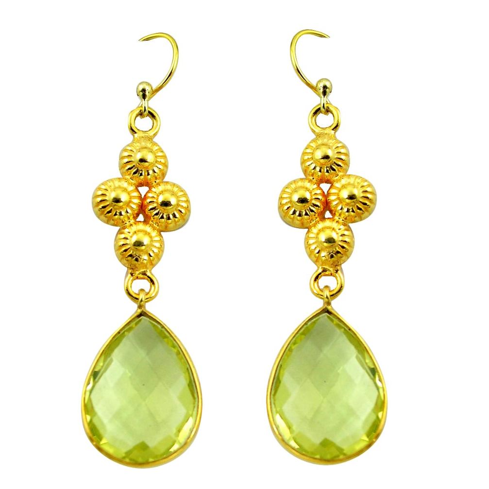 20.33cts natural lemon topaz 925 sterling silver 14k gold dangle earrings m91658