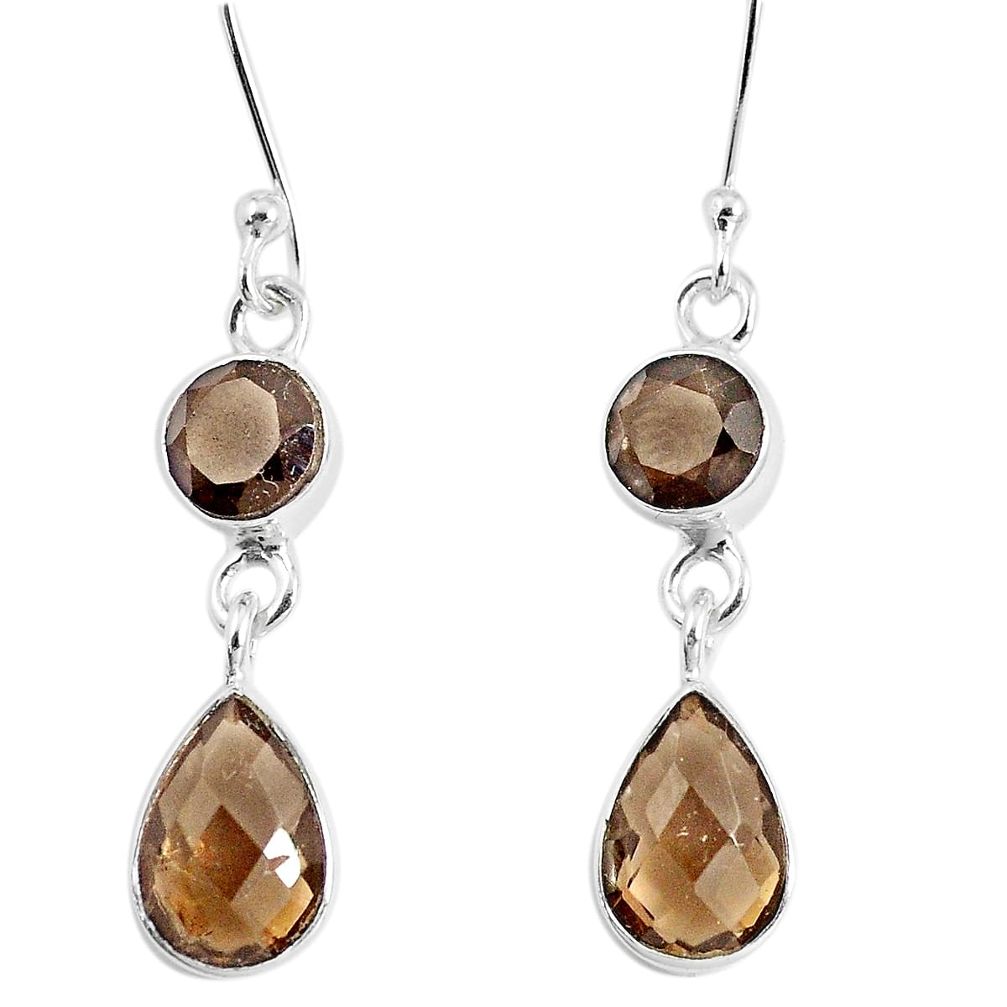 6.72cts brown smoky topaz 925 sterling silver 14k gold dangle earrings m91663