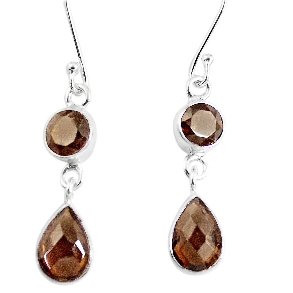 925 sterling silver 6.74cts brown smoky topaz 14k gold dangle earrings m91664