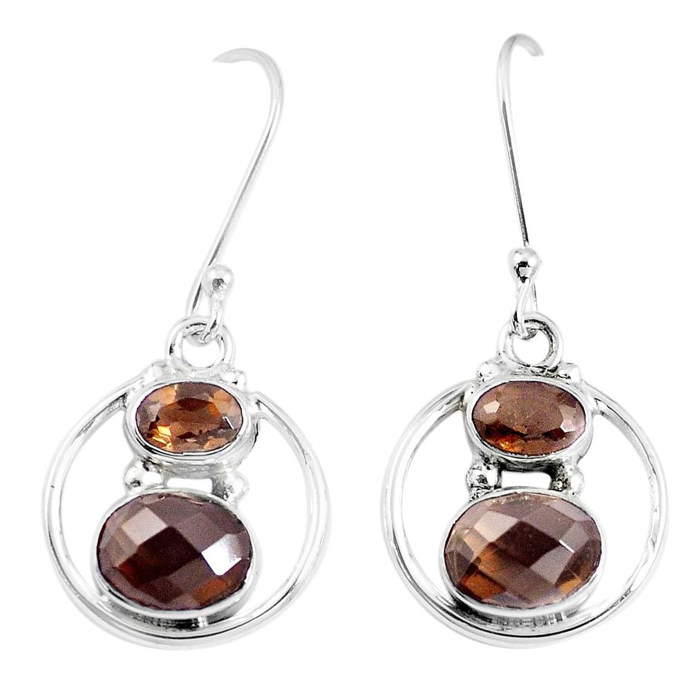 5.63cts brown smoky topaz 925 sterling silver 14k gold dangle earrings m91666