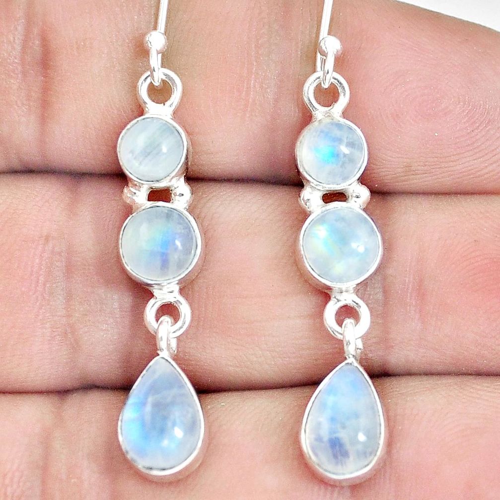 8.22cts natural rainbow moonstone 925 sterling silver dangle earrings m91692