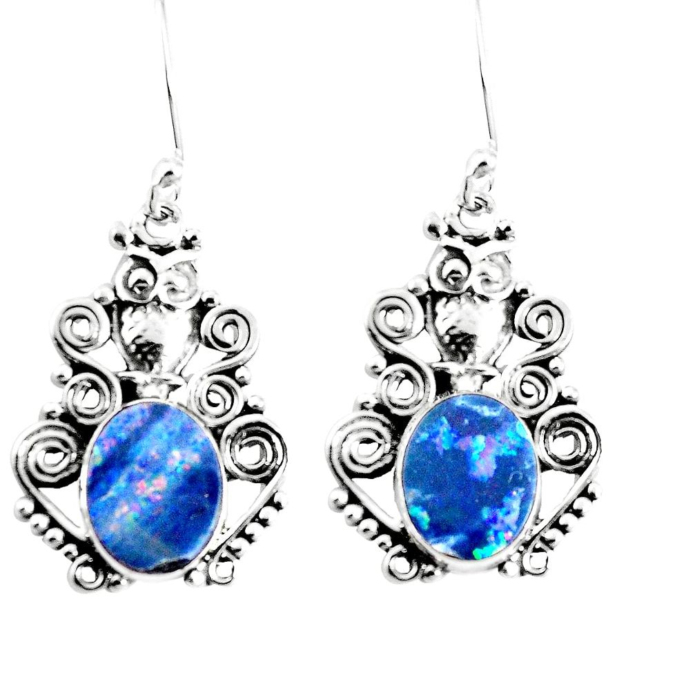 925 silver 5.79cts natural blue doublet opal australian owl earrings m92124
