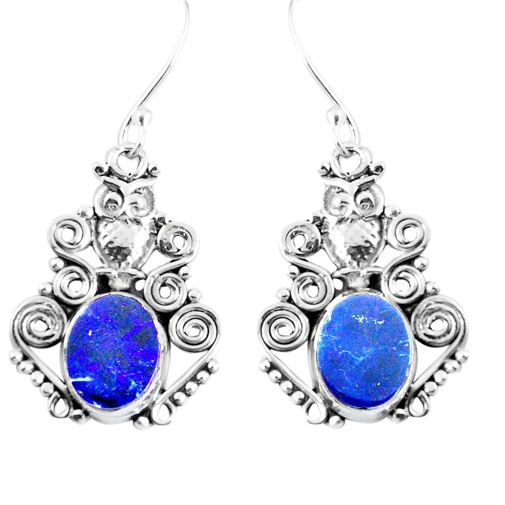 6.03cts natural blue doublet opal australian 925 silver owl earrings m92126