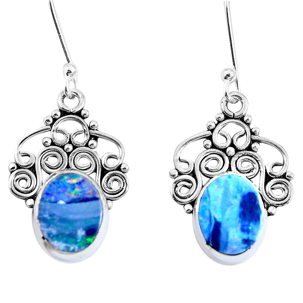 925 silver 5.80cts natural blue doublet opal australian dangle earrings m92148