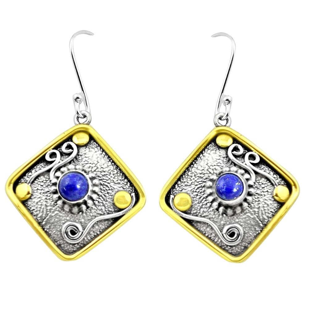 1.92cts natural blue lapis lazuli 925 silver two tone dangle earrings m92263