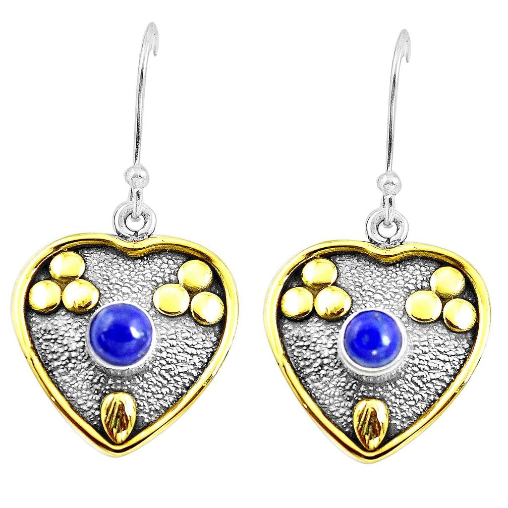 1.99cts natural blue lapis lazuli 925 silver two tone dangle earrings m92303