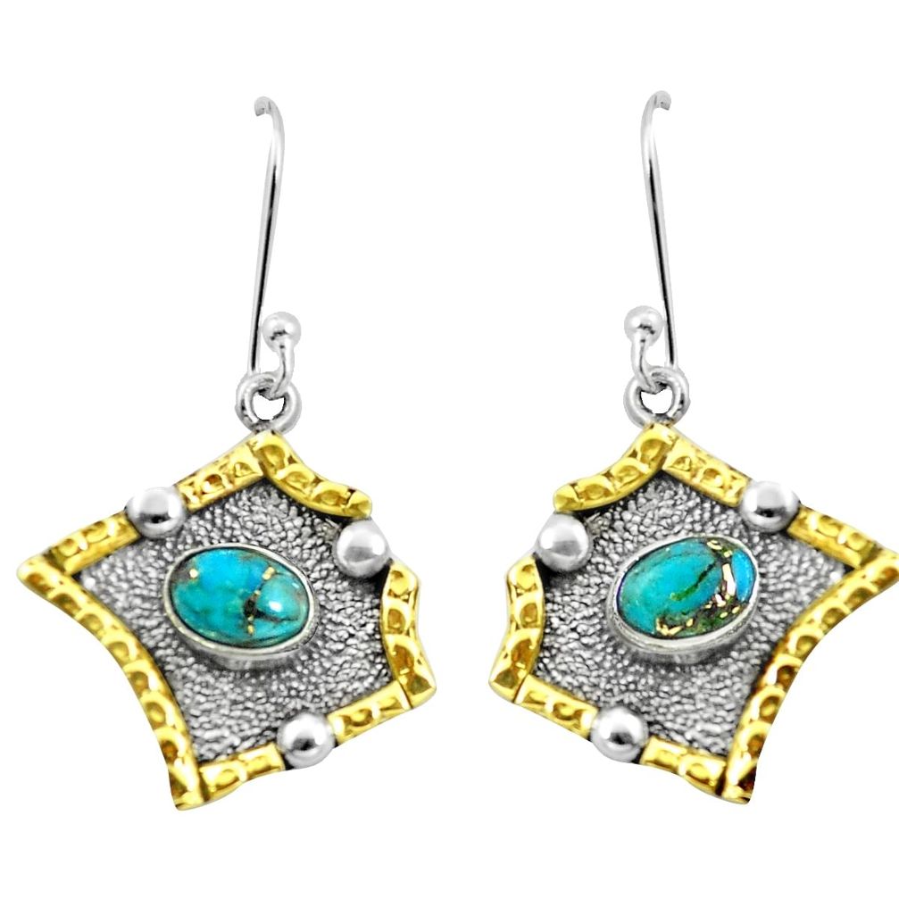 925 silver 2.11cts blue copper turquoise two tone dangle earrings jewelry m92314