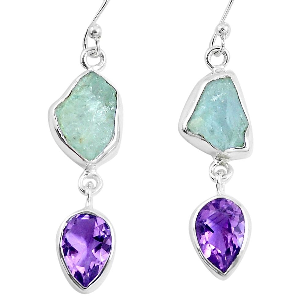 Silver 12.52cts natural aqua aquamarine rough amethyst earrings jewelry m92344