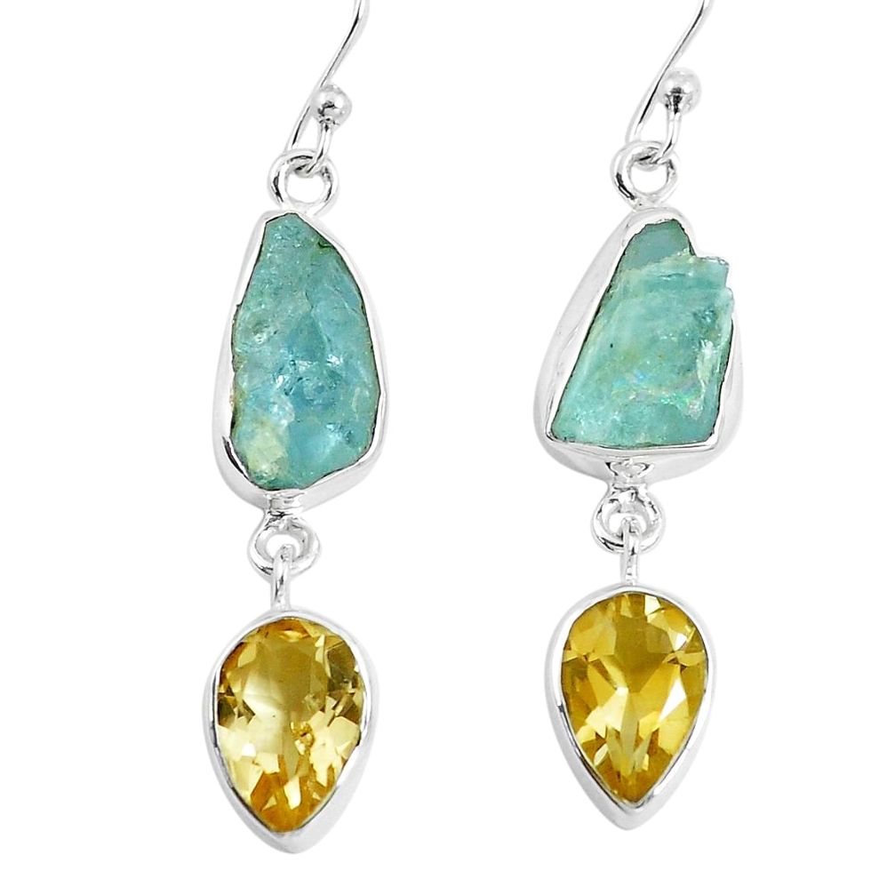 925 silver 13.27cts natural aqua aquamarine rough yellow citrine earrings m92347