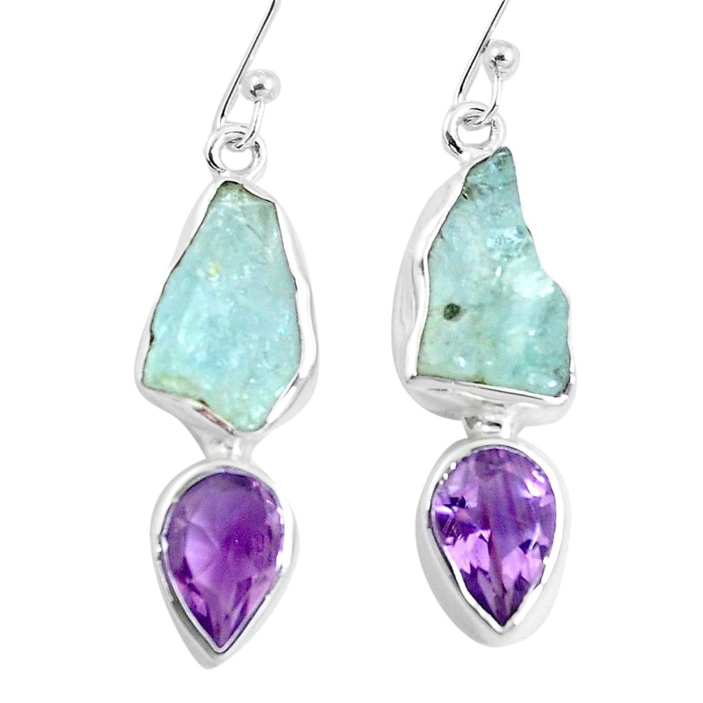 12.91cts natural aqua aquamarine rough amethyst 925 silver earrings m92351