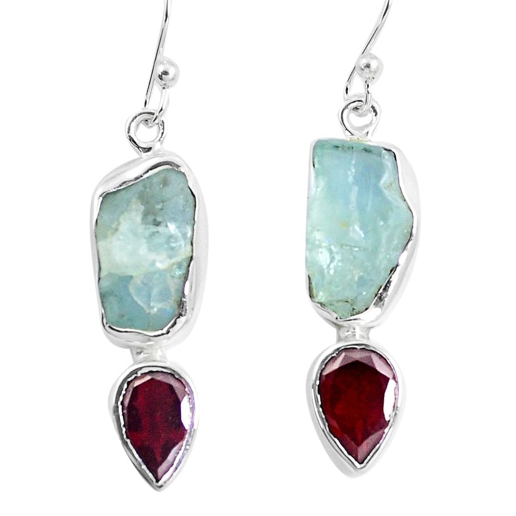 12.52cts natural aqua aquamarine rough red garnet 925 silver earrings m92354