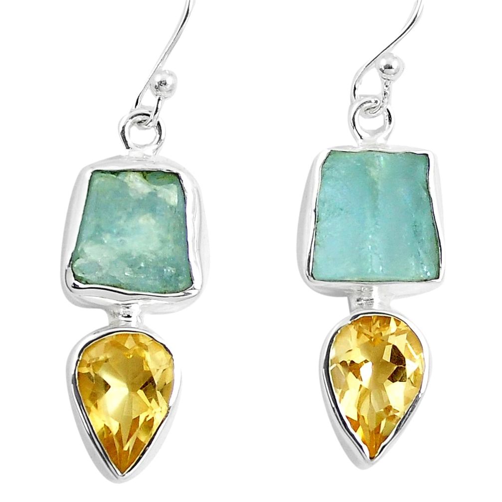 925 silver 12.06cts natural aqua aquamarine rough yellow citrine earrings m92355