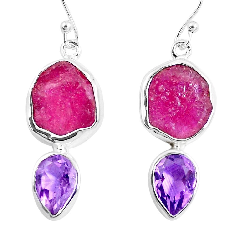 925 silver 18.15cts natural pink ruby rough purple amethyst earrings m92358