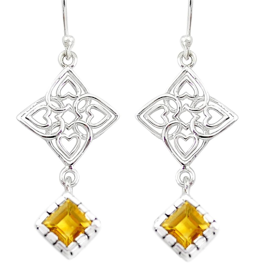 4.04cts natural yellow citrine 925 sterling silver dangle earrings m93463