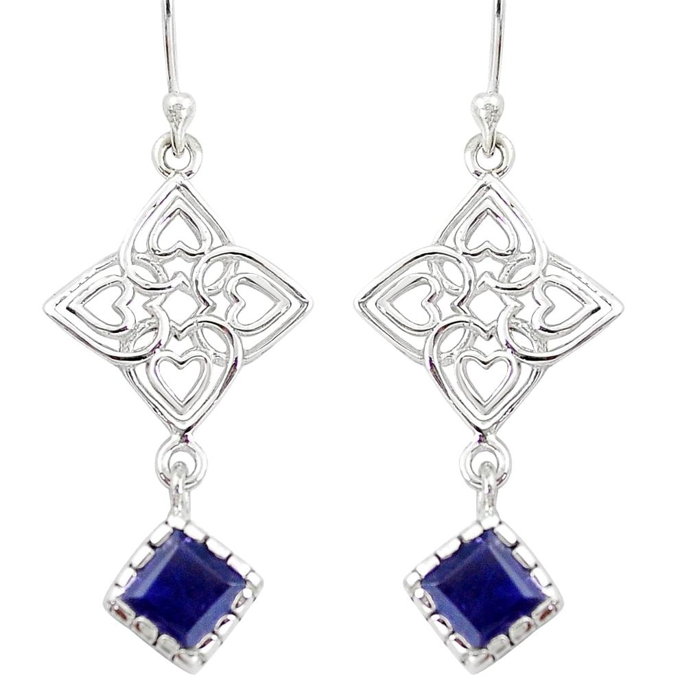 3.82cts natural blue iolite 925 sterling silver dangle earrings jewelry m93472