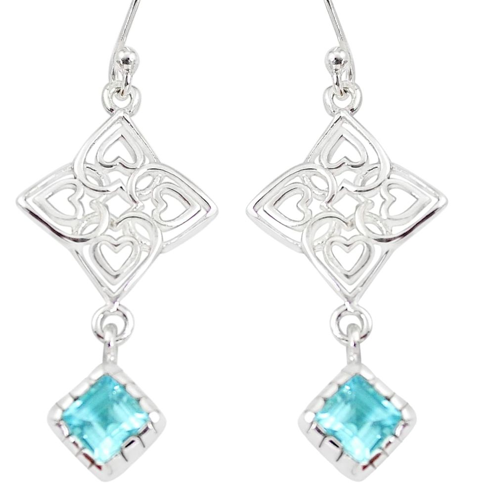 3.83cts natural blue topaz 925 sterling silver dangle earrings jewelry m93477