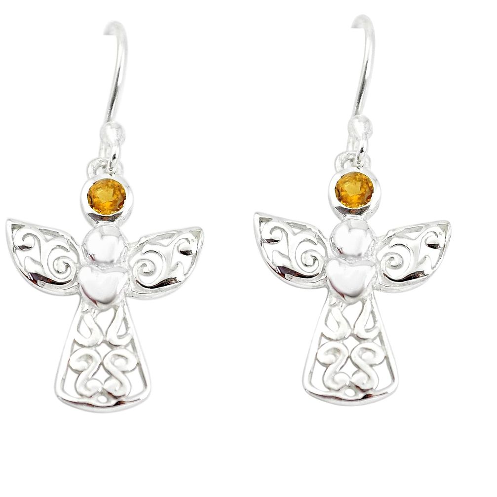 0.50cts natural yellow citrine 925 sterling silver angel wings earrings m93481