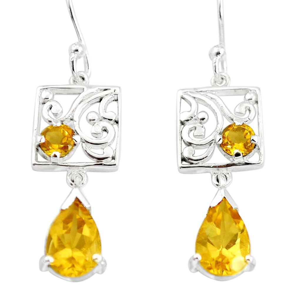6.03cts natural yellow citrine 925 sterling silver dangle earrings m93487