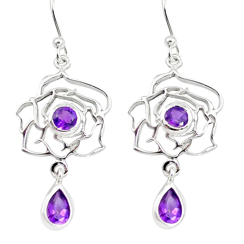 3.64cts natural purple amethyst 925 sterling silver dangle earrings m93903