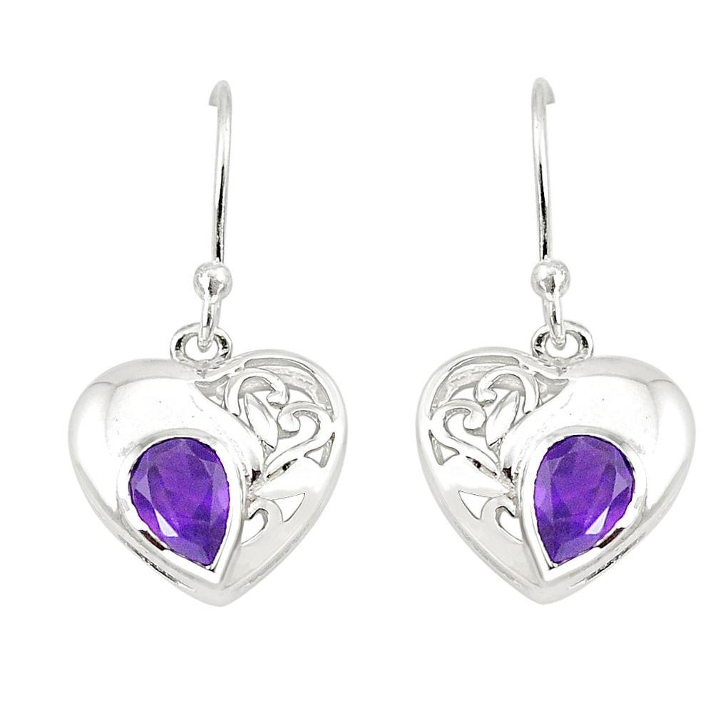 3.26cts natural purple amethyst 925 sterling silver heart love earrings m93982