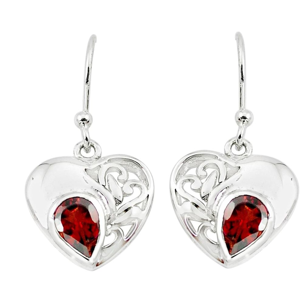 925 sterling silver 3.50cts natural red garnet pear heart love earrings m93992