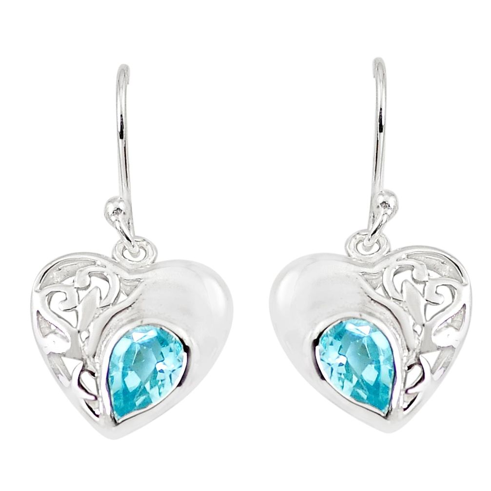 3.26cts natural blue topaz 925 sterling silver heart love earrings m93997