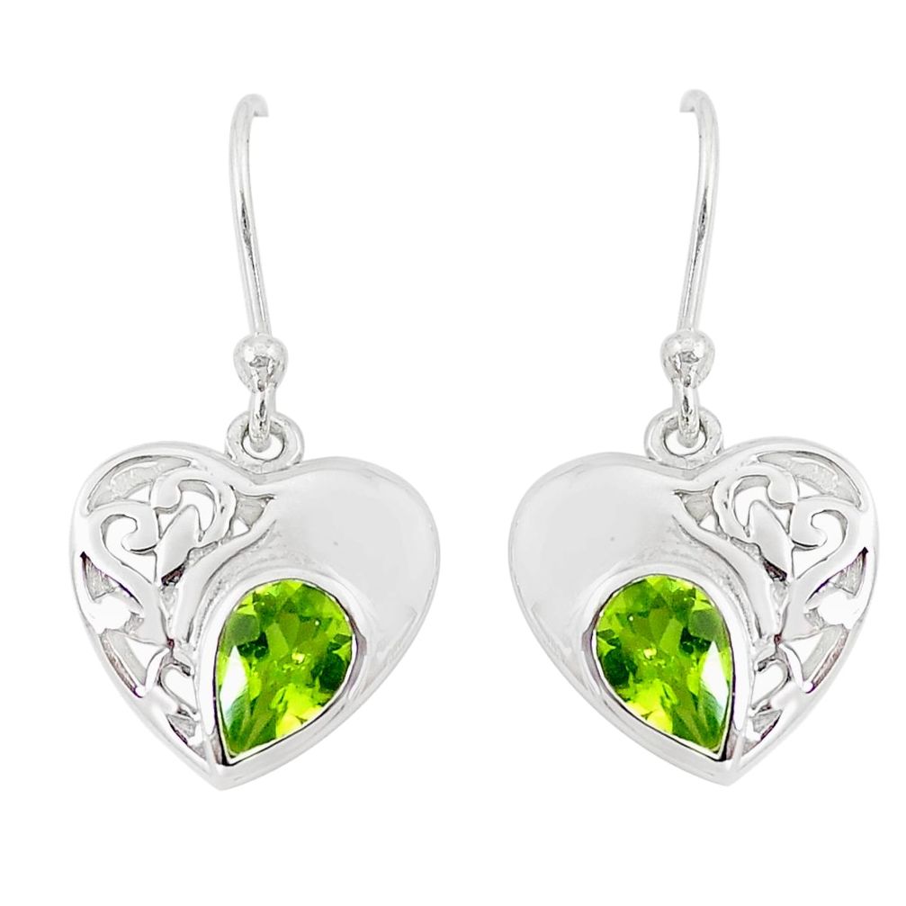 3.34cts natural green peridot 925 sterling silver heart love earrings m94000