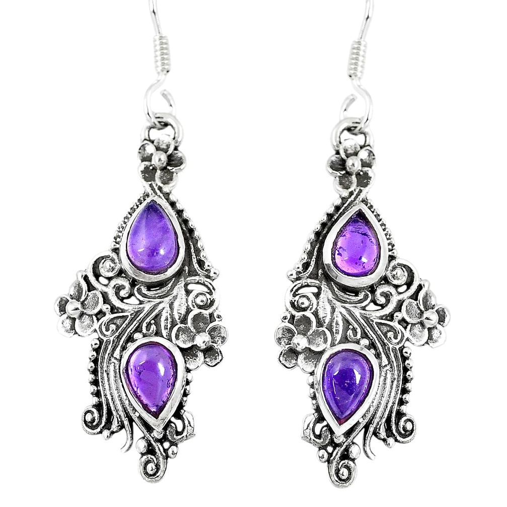 4.21cts natural purple amethyst 925 sterling silver dangle earrings m94745