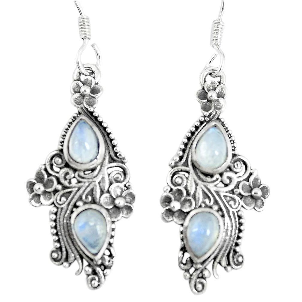 4.21cts natural rainbow moonstone 925 sterling silver dangle earrings m94755