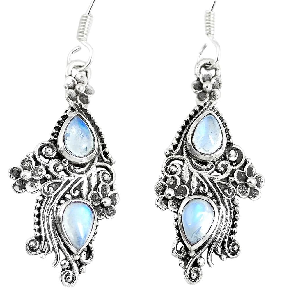 4.02cts natural rainbow moonstone 925 sterling silver dangle earrings m94757
