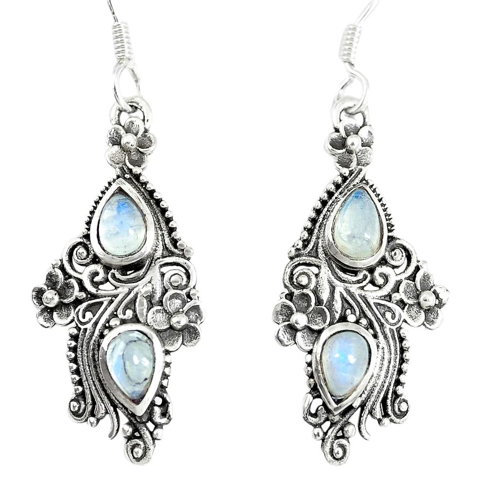 4.02cts natural rainbow moonstone 925 sterling silver dangle earrings m94759