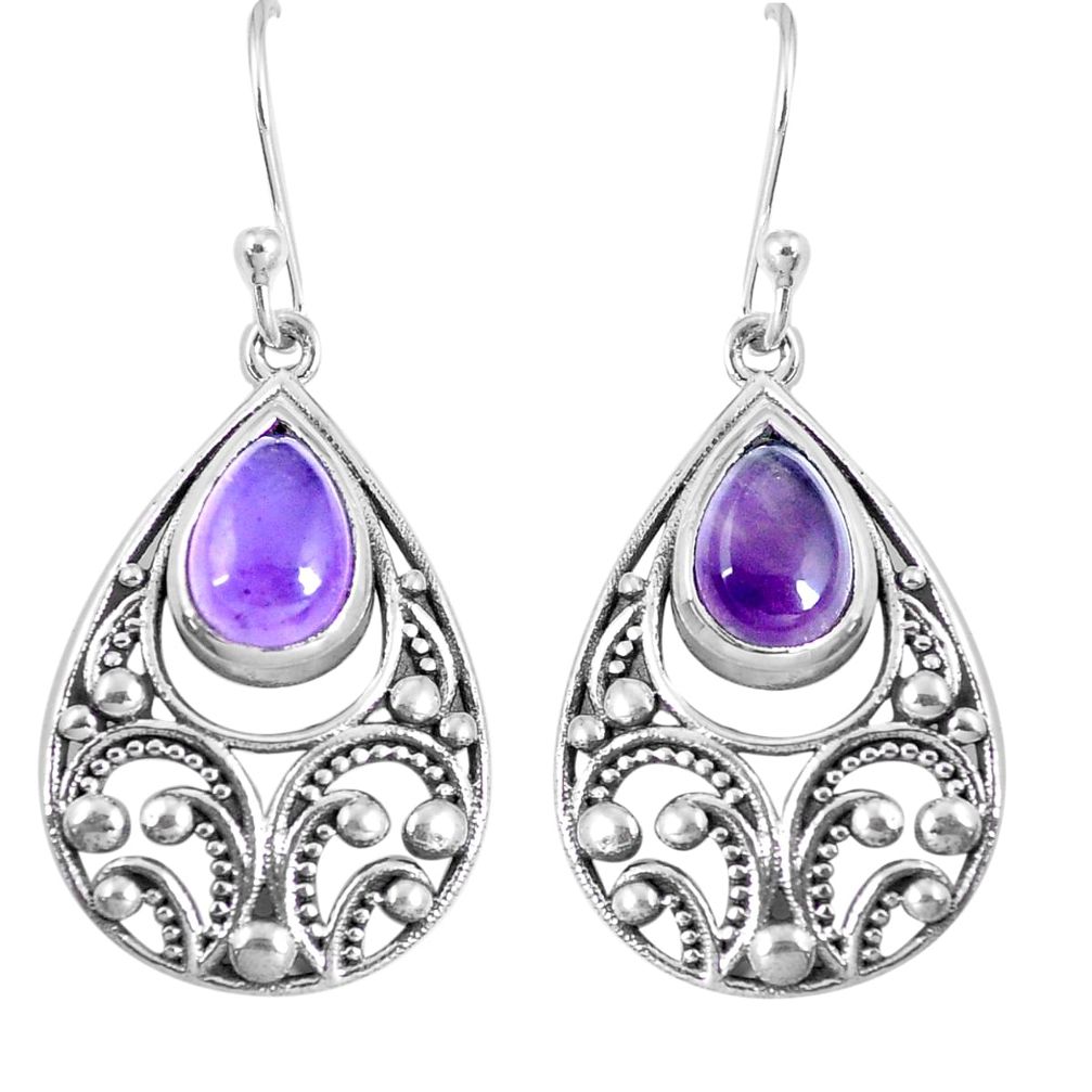 5.28cts natural purple amethyst 925 sterling silver dangle earrings m94826