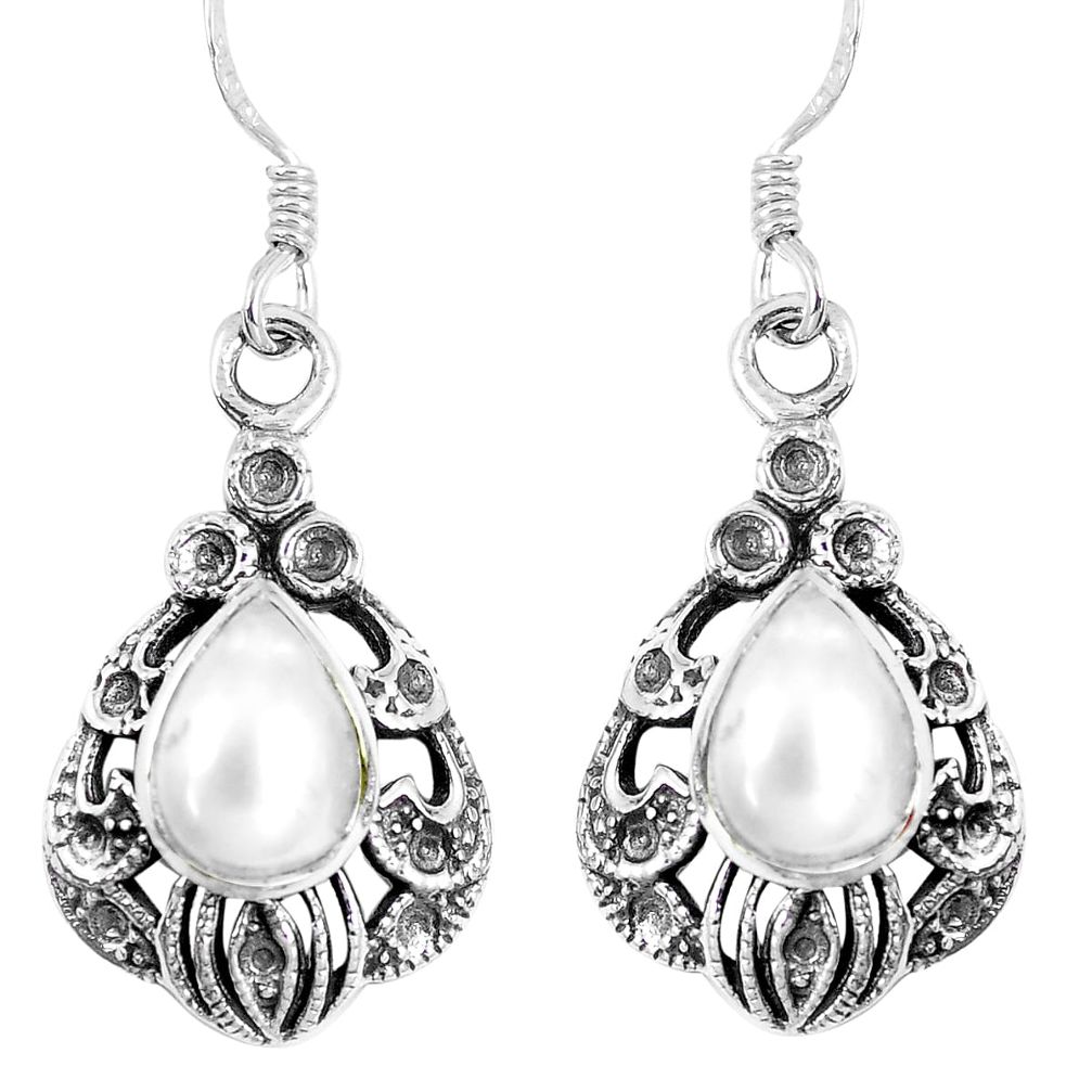 5.09cts natural white pearl 925 sterling silver dangle earrings jewelry m94827