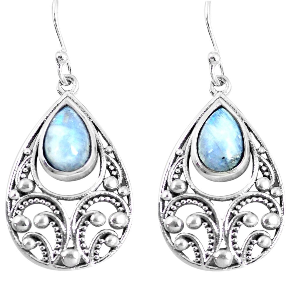 5.28cts natural rainbow moonstone 925 sterling silver dangle earrings m94835