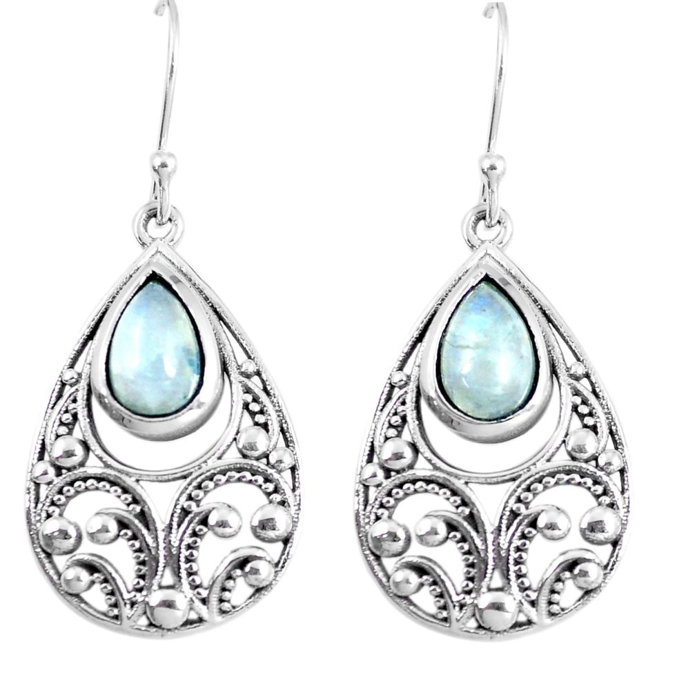 5.42cts natural rainbow moonstone 925 sterling silver dangle earrings m94839