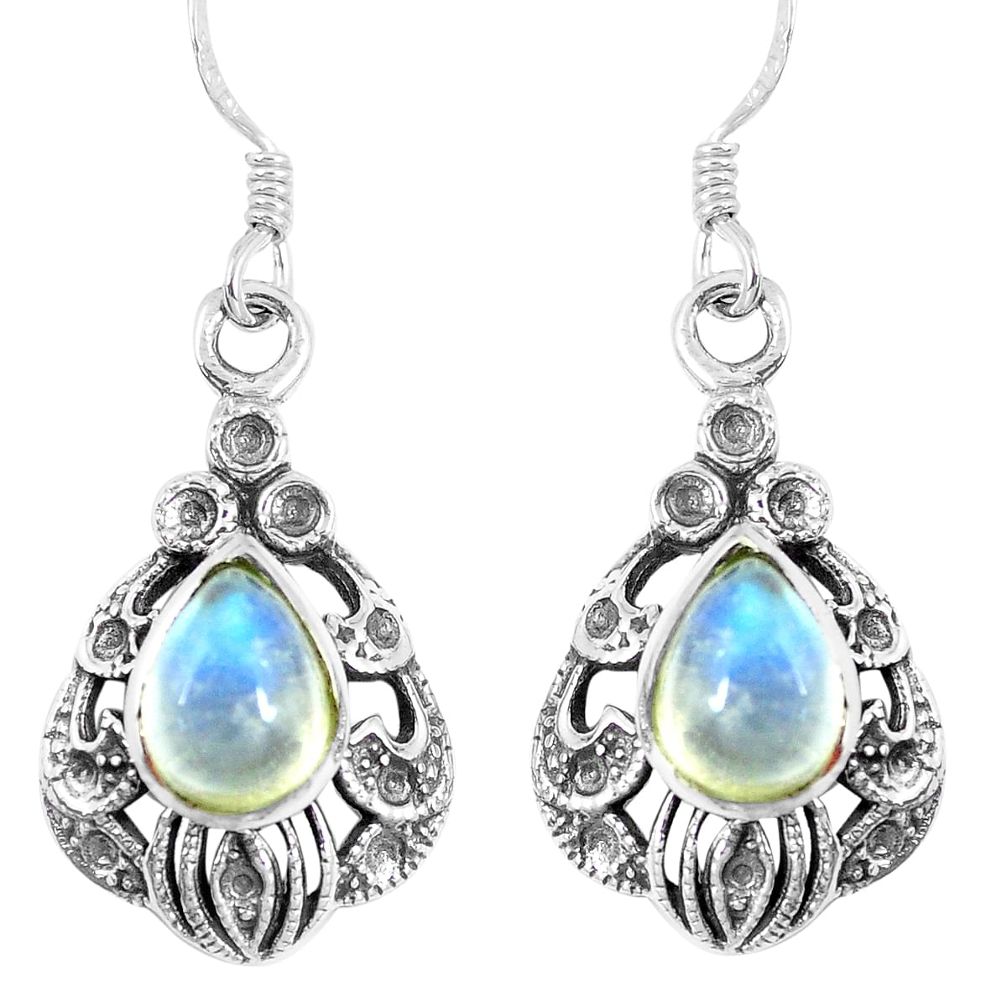 5.09cts natural rainbow moonstone 925 sterling silver dangle earrings m94840