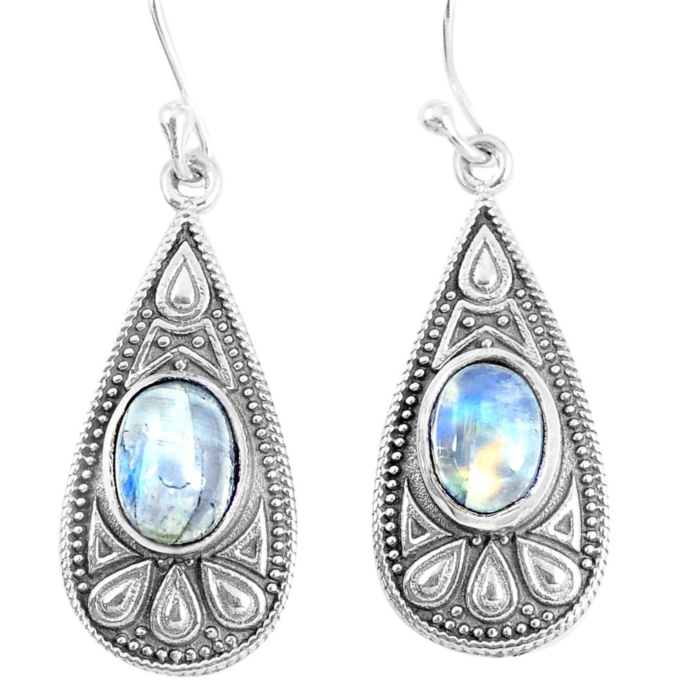 4.72cts natural rainbow moonstone 925 sterling silver dangle earrings m94857